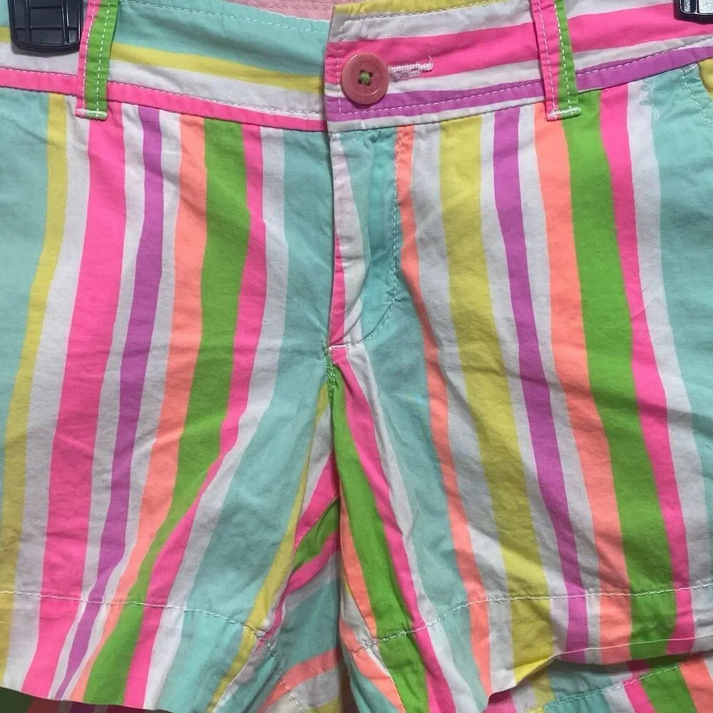 Lilly Pulitzer Callahan Cotton Stripe Neon Rainbow Shorts Women's Size 2